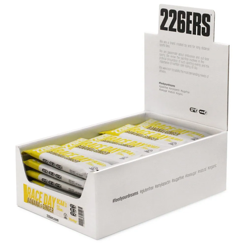 226ERS Race Day Bcaa´s Energie-riegel-box Banane Und Ingwer 40g 30 Einheiten, Yellow, One Size 226ERS Race Day Bcaa´s Energie-riegel-box Banane Und Ingwer 40g 30 Einheiten, Yellow, One Size