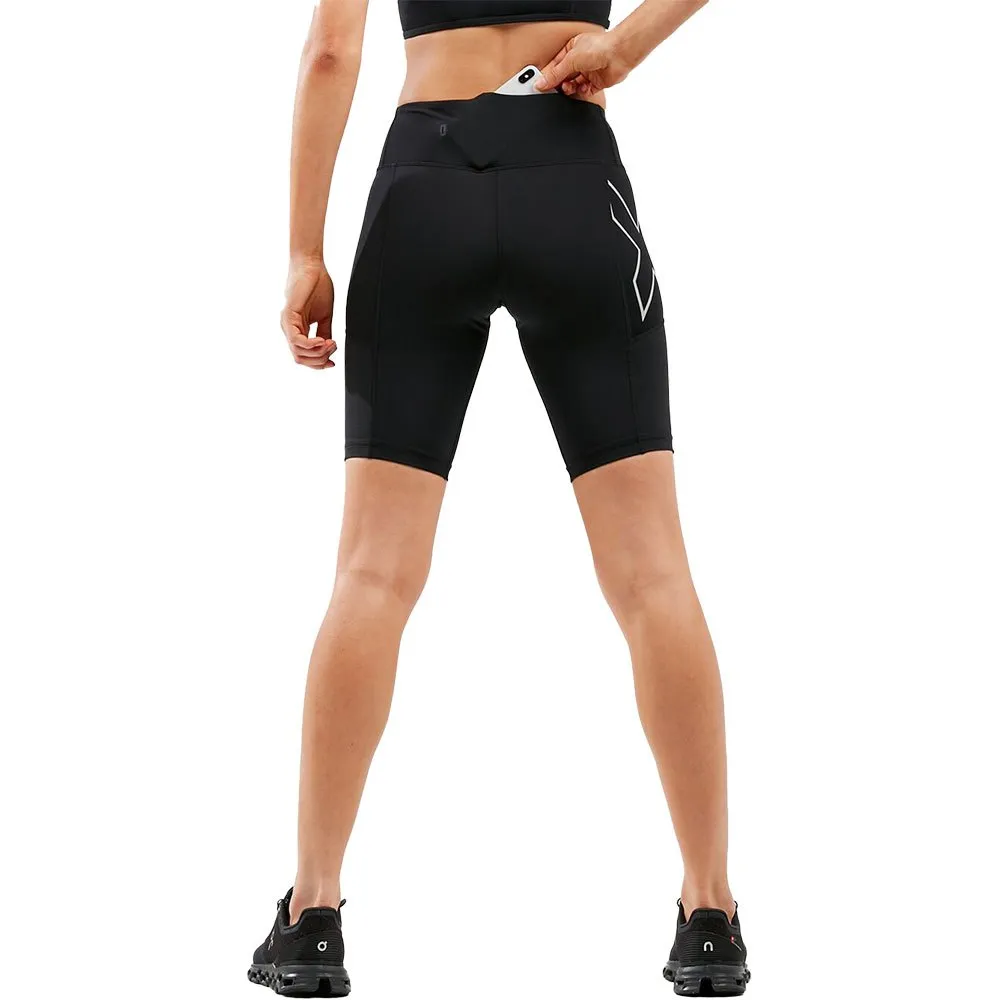 2XU Run Mid Rise Dash Kurze Leggings female, Black / silver reflective 2XU Run Mid Rise Dash Kurze Leggings female, Black / silver reflective