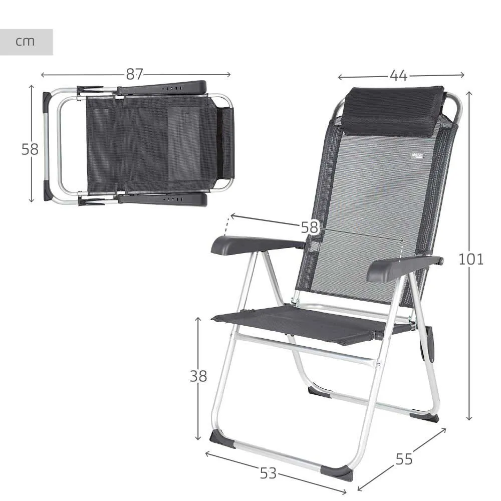 Aktive 44.5x55x103 Cm Aluminium Mehrfach Verstellbarer Klappstuhl, Grey, One Size Aktive 44.5x55x103 Cm Aluminium Mehrfach Verstellbarer Klappstuhl, Grey, One Size