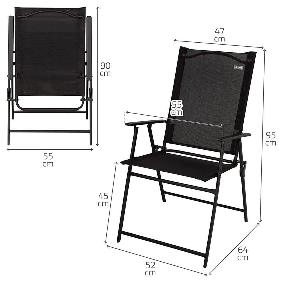 Aktive 61147 Slim 2 Units Klappbarer Gartenstuhl, Black, One Size Aktive 61147 Slim 2 Units Klappbarer Gartenstuhl, Black, One Size