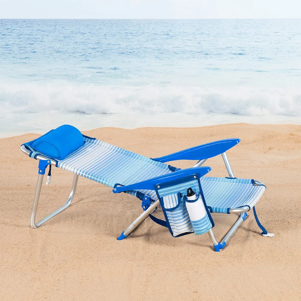 Aktive 62671 Niedriger Faltbarer Mehrpositionsstuhl Aus Aluminium, Striped blue, One Size Aktive 62671 Niedriger Faltbarer Mehrpositionsstuhl Aus Aluminium, Striped blue, One Size