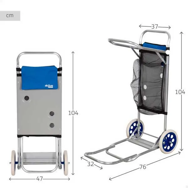 Aktive 62683 Faltbarer Strandwagen Mit Großen Rädern 47x75x104 Cm unisex, Blue / grey, One Size Aktive 62683 Faltbarer Strandwagen Mit Großen Rädern 47x75x104 Cm unisex, Blue / grey, One Size