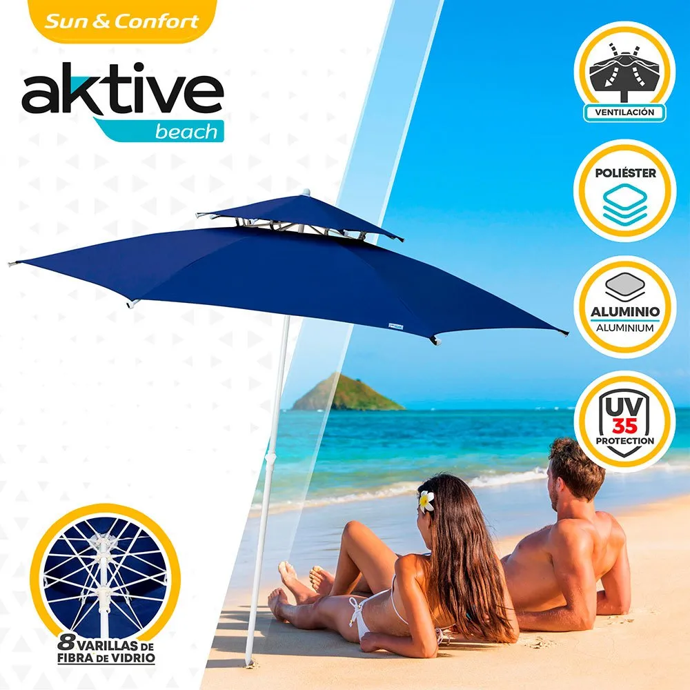 Aktive Achteckiger Regenschirm Mit Metallstange Doppeltem Dach Und Uv30-schutz 280 Cm Refurbished, Navy, One Size Aktive Achteckiger Regenschirm Mit Metallstange Doppeltem Dach Und Uv30-schutz 280 Cm Refurbished, Navy, One Size