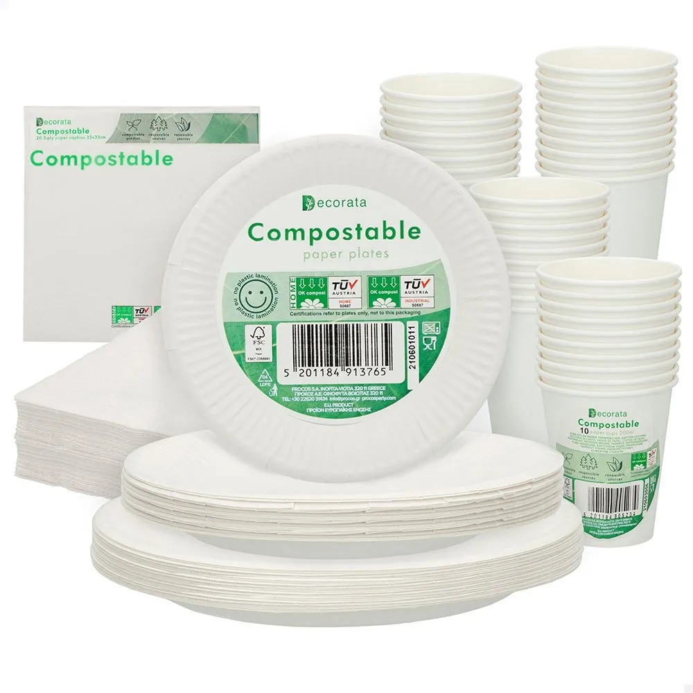 Aktive Biologisch Abbaubares Einweggeschirr 180 Stücke, White, One Size Aktive Biologisch Abbaubares Einweggeschirr 180 Stücke, White, One Size