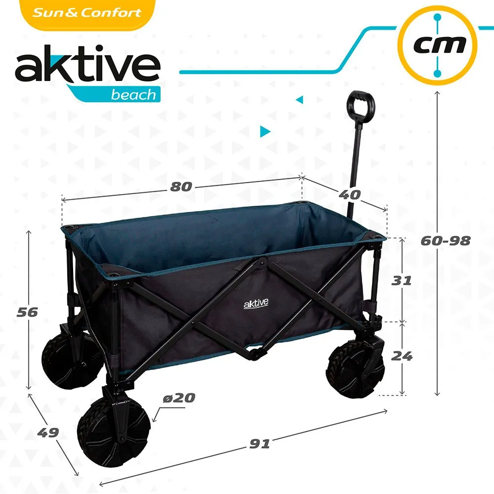 Aktive Faltbarer Bollerwagen Mit Rädern Für Sand 50kg, Navy / black, 91 x 56 x 49cm Aktive Faltbarer Bollerwagen Mit Rädern Für Sand 50kg, Navy / black, 91 x 56 x 49cm