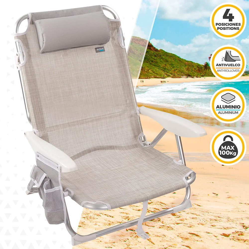 Aktive Faltbarer Mehrpositions-strandstuhl Aus Aluminium Refurbished unisex, Beige, One Size