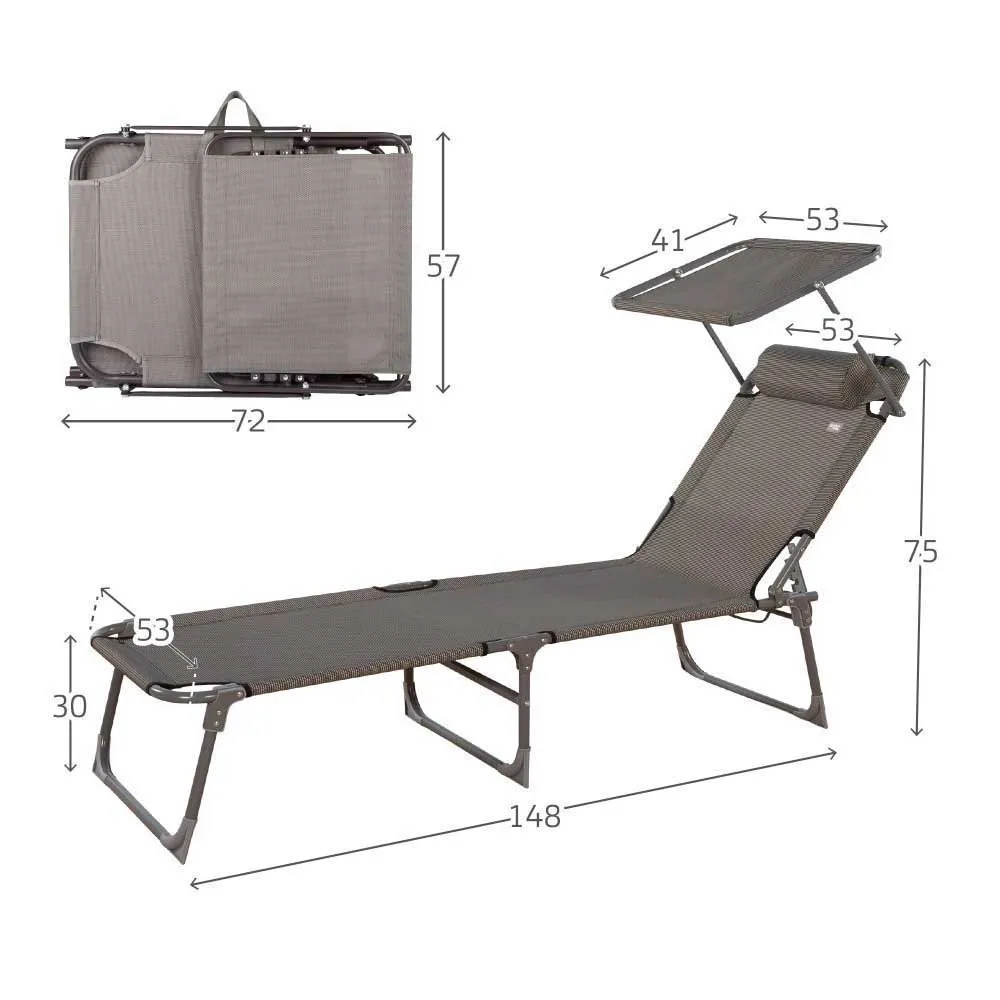 Aktive Klappbare Sonnenliege Mit Sonnenschirm, Grey, 193 x 53 x 30cm Aktive Klappbare Sonnenliege Mit Sonnenschirm, Grey, 193 x 53 x 30cm