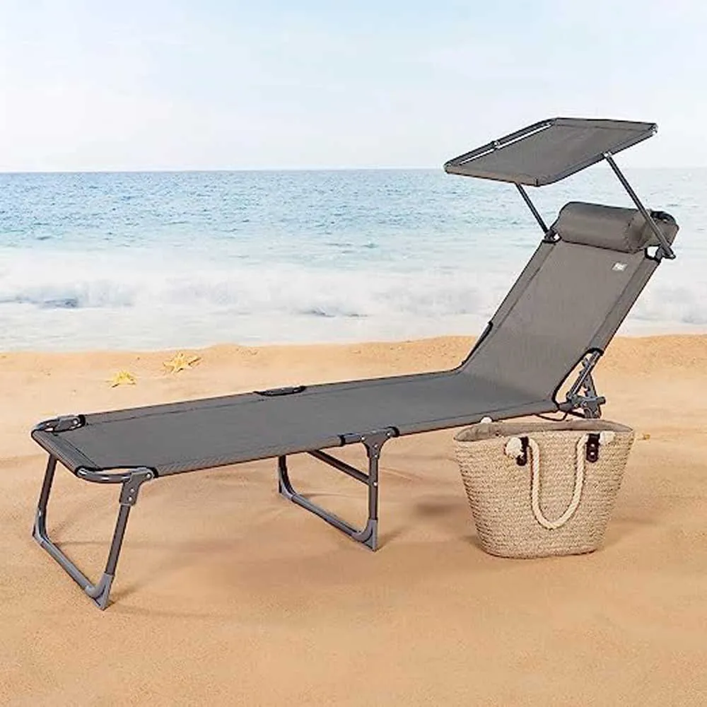Aktive Klappbare Sonnenliege Mit Sonnenschirm, Grey, 193 x 53 x 30cm Aktive Klappbare Sonnenliege Mit Sonnenschirm, Grey, 193 x 53 x 30cm