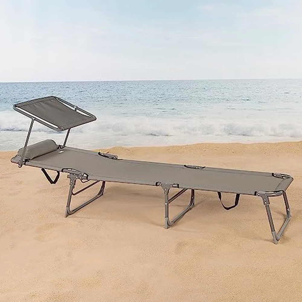 Aktive Klappbare Sonnenliege Mit Sonnenschirm, Grey, 193 x 53 x 30cm Aktive Klappbare Sonnenliege Mit Sonnenschirm, Grey, 193 x 53 x 30cm
