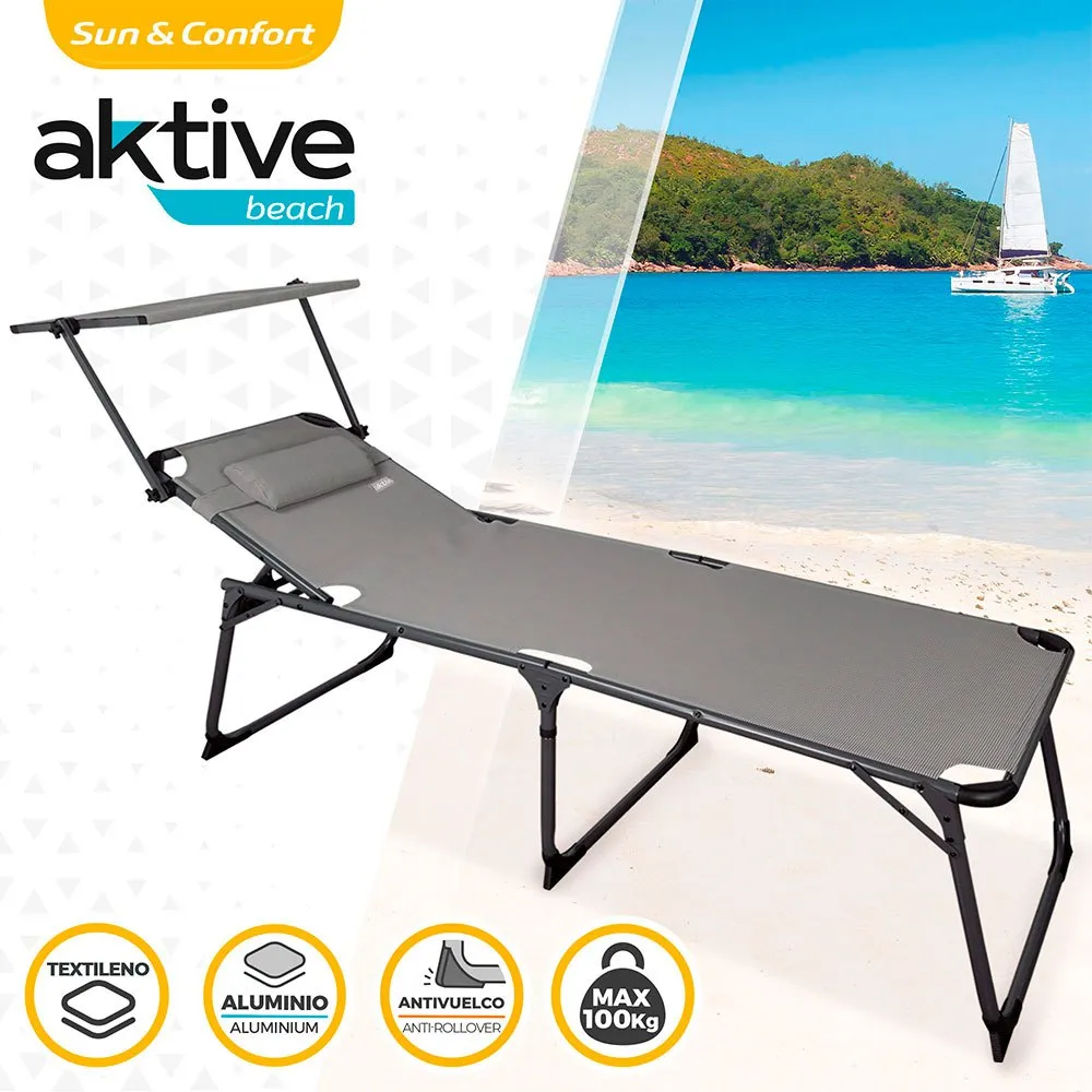 Aktive Klappbare Sonnenliege Mit Sonnenschirm Und Kissen, Grey / black, One Size Aktive Klappbare Sonnenliege Mit Sonnenschirm Und Kissen, Grey / black, One Size
