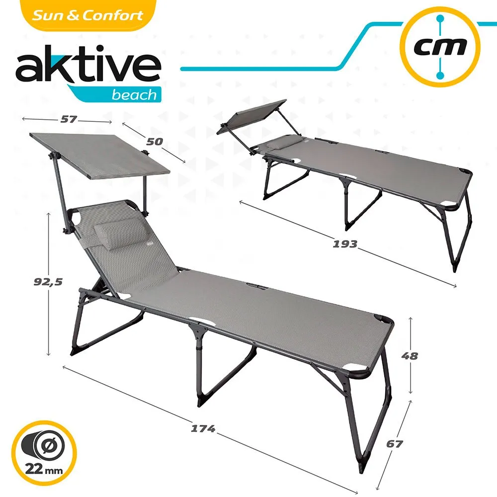 Aktive Klappbare Sonnenliege Mit Sonnenschirm Und Kissen, Grey / black, One Size Aktive Klappbare Sonnenliege Mit Sonnenschirm Und Kissen, Grey / black, One Size