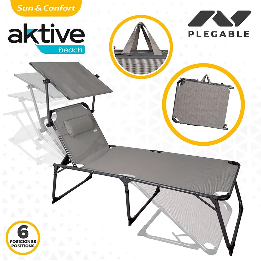 Aktive Klappbare Sonnenliege Mit Sonnenschirm Und Kissen, Grey / black, One Size Aktive Klappbare Sonnenliege Mit Sonnenschirm Und Kissen, Grey / black, One Size