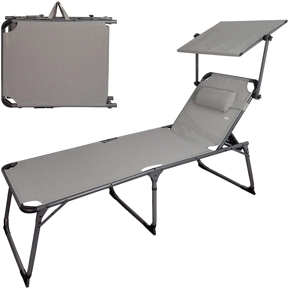 Aktive Klappbare Sonnenliege Mit Sonnenschirm Und Kissen, Grey / black, One Size Aktive Klappbare Sonnenliege Mit Sonnenschirm Und Kissen, Grey / black, One Size