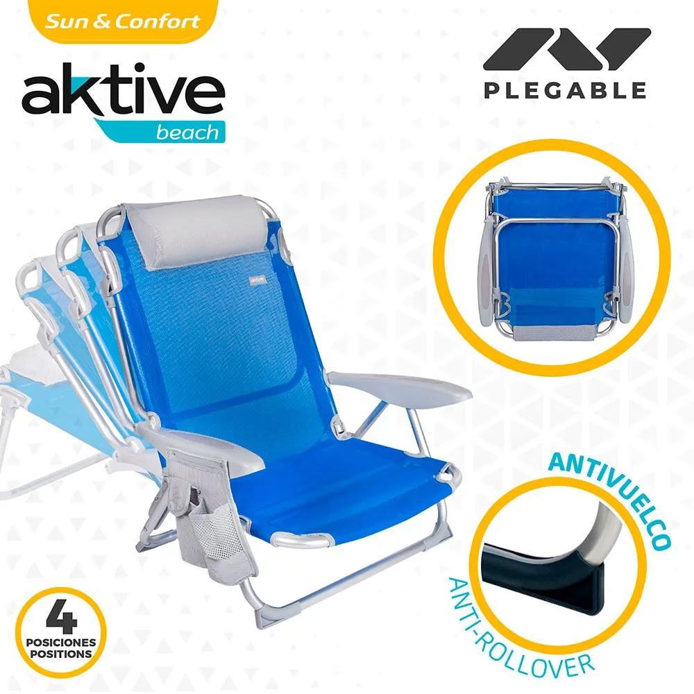 Aktive Klappstuhl 4 Positionen Mit Kissen Und Getränkehalter, Blue / grey, One Size Aktive Klappstuhl 4 Positionen Mit Kissen Und Getränkehalter, Blue / grey, One Size