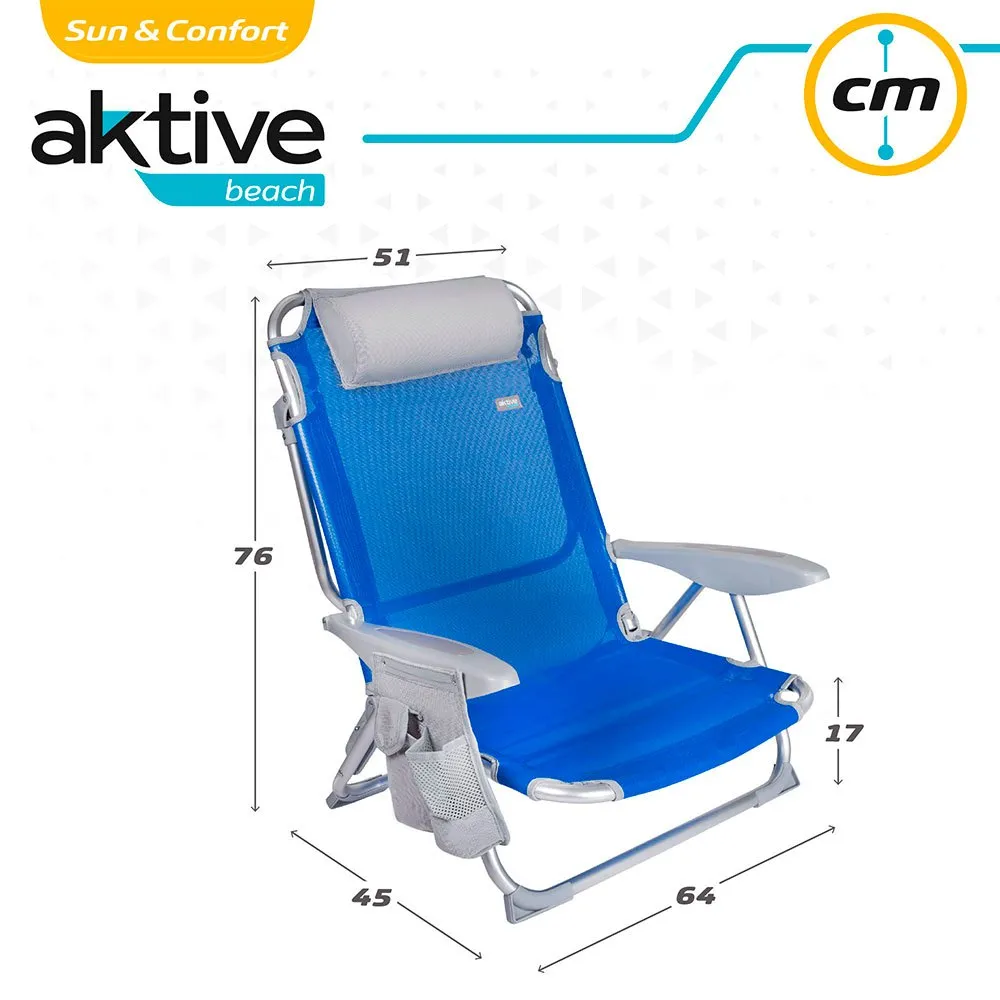 Aktive Klappstuhl 4 Positionen Mit Kissen Und Getränkehalter, Blue / grey, One Size Aktive Klappstuhl 4 Positionen Mit Kissen Und Getränkehalter, Blue / grey, One Size