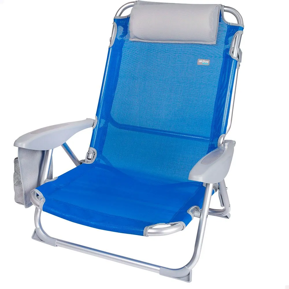 Aktive Klappstuhl 4 Positionen Mit Kissen Und Getränkehalter, Blue / grey, One Size Aktive Klappstuhl 4 Positionen Mit Kissen Und Getränkehalter, Blue / grey, One Size