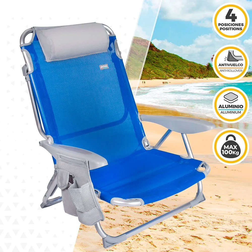 Aktive Klappstuhl In 4 Positionen Mit Kissen Und Getränkehalter Refurbished unisex, Blue / grey, One Size Aktive Klappstuhl In 4 Positionen Mit Kissen Und Getränkehalter Refurbished unisex, Blue / grey, One Size