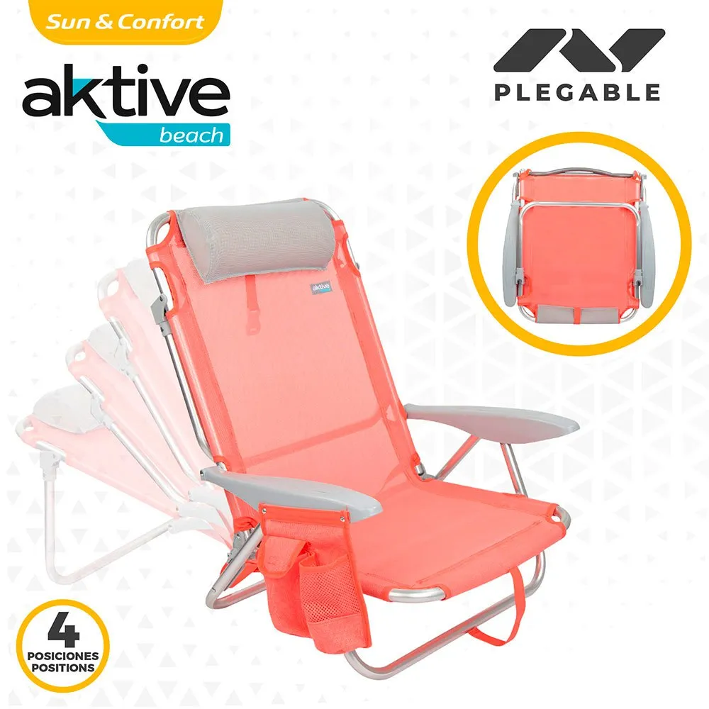 Aktive Mehrpositions-strandklappstuhl Mit Kissen, Coral, One Size Aktive Mehrpositions-strandklappstuhl Mit Kissen, Coral, One Size