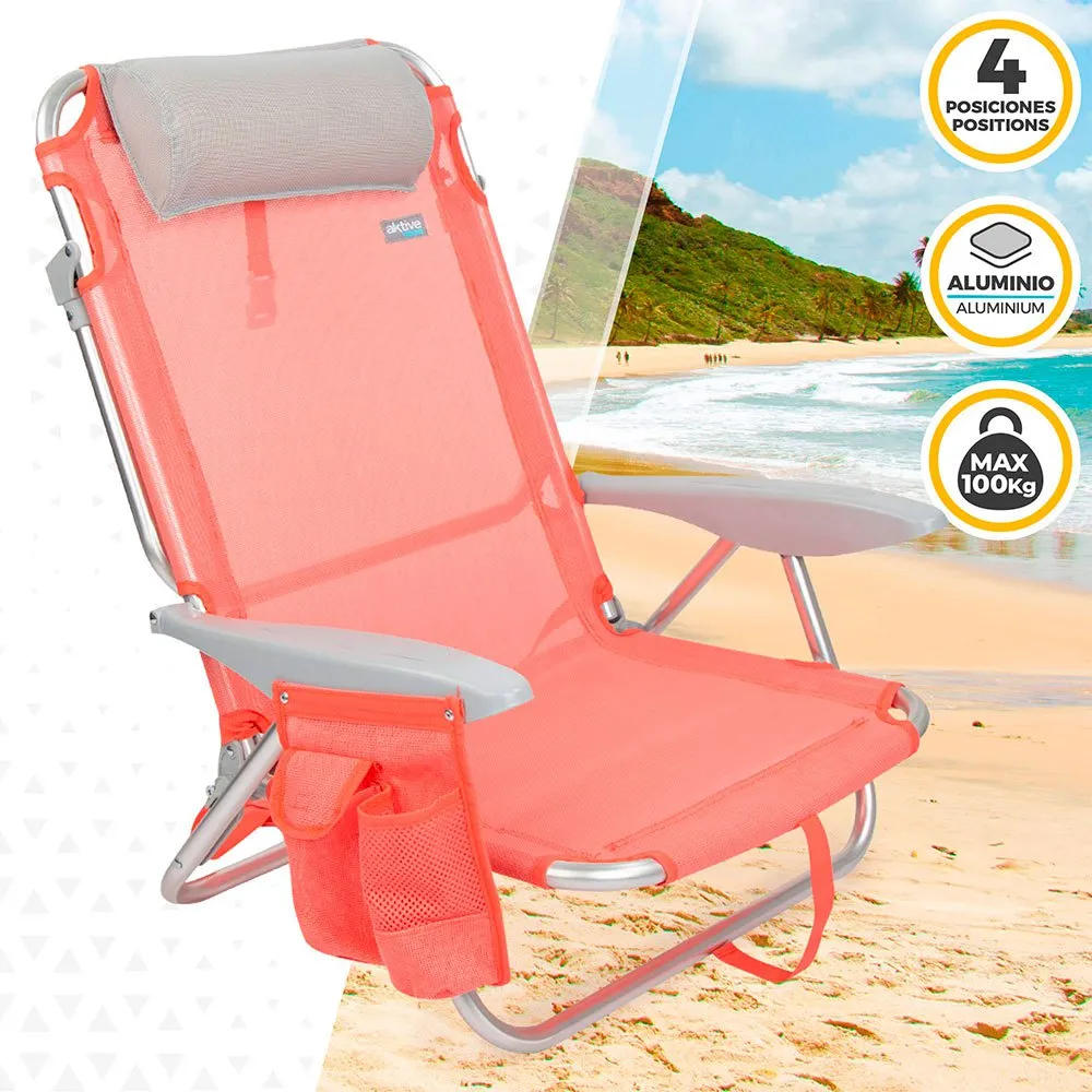 Aktive Mehrpositions-strandklappstuhl Mit Kissen, Coral, One Size Aktive Mehrpositions-strandklappstuhl Mit Kissen, Coral, One Size