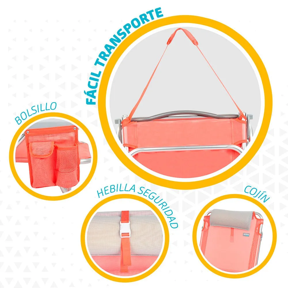 Aktive Mehrpositions-strandklappstuhl Mit Kissen unisex, Coral, One Size Aktive Mehrpositions-strandklappstuhl Mit Kissen unisex, Coral, One Size