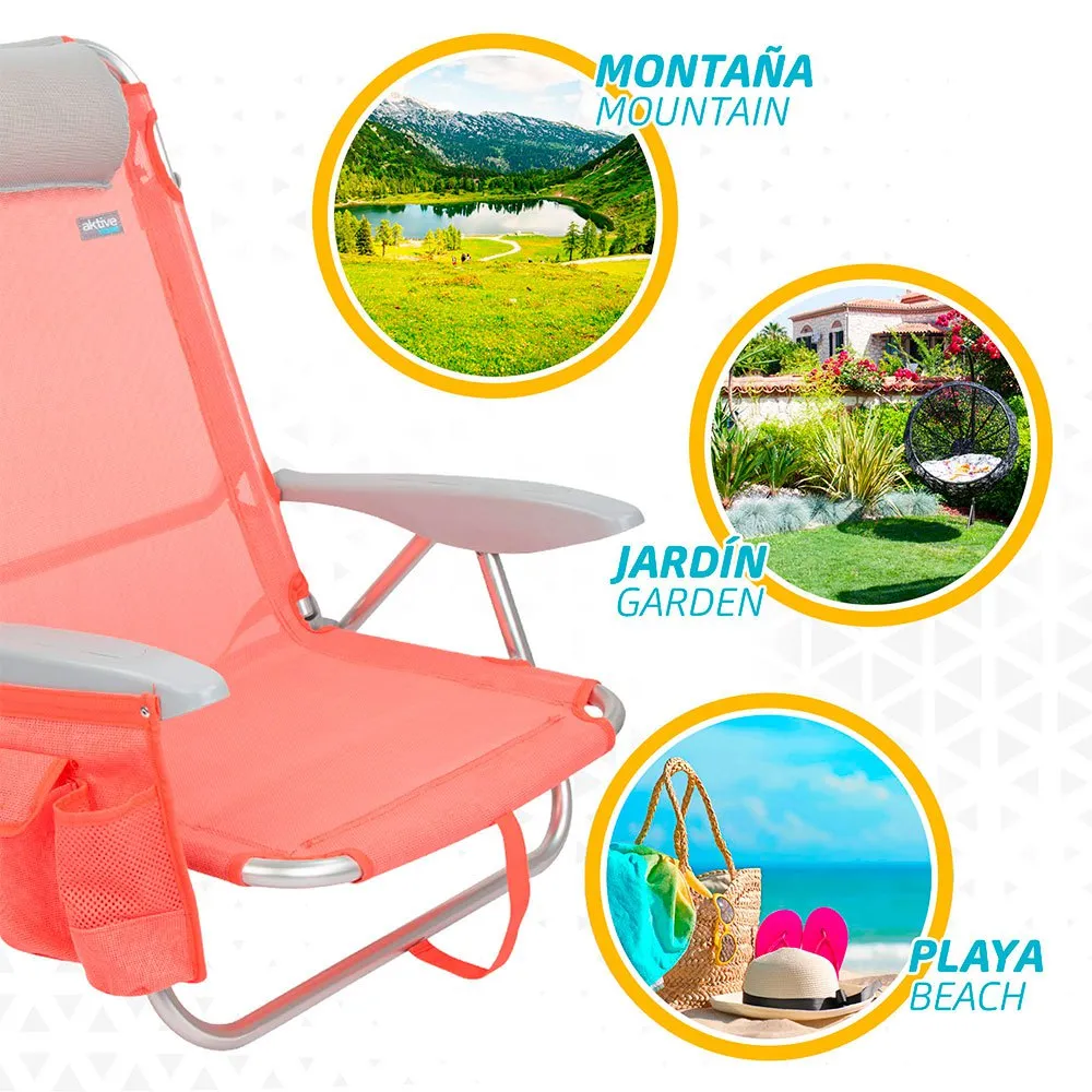 Aktive Mehrpositions-strandklappstuhl Mit Kissen unisex, Coral, One Size Aktive Mehrpositions-strandklappstuhl Mit Kissen unisex, Coral, One Size