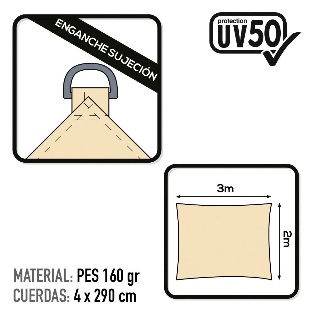 Aktive Rechteckige Sonnenschutzmarkise Mit Uv50-schutz 200x300 Cm, Beige, One Size Aktive Rechteckige Sonnenschutzmarkise Mit Uv50-schutz 200x300 Cm, Beige, One Size