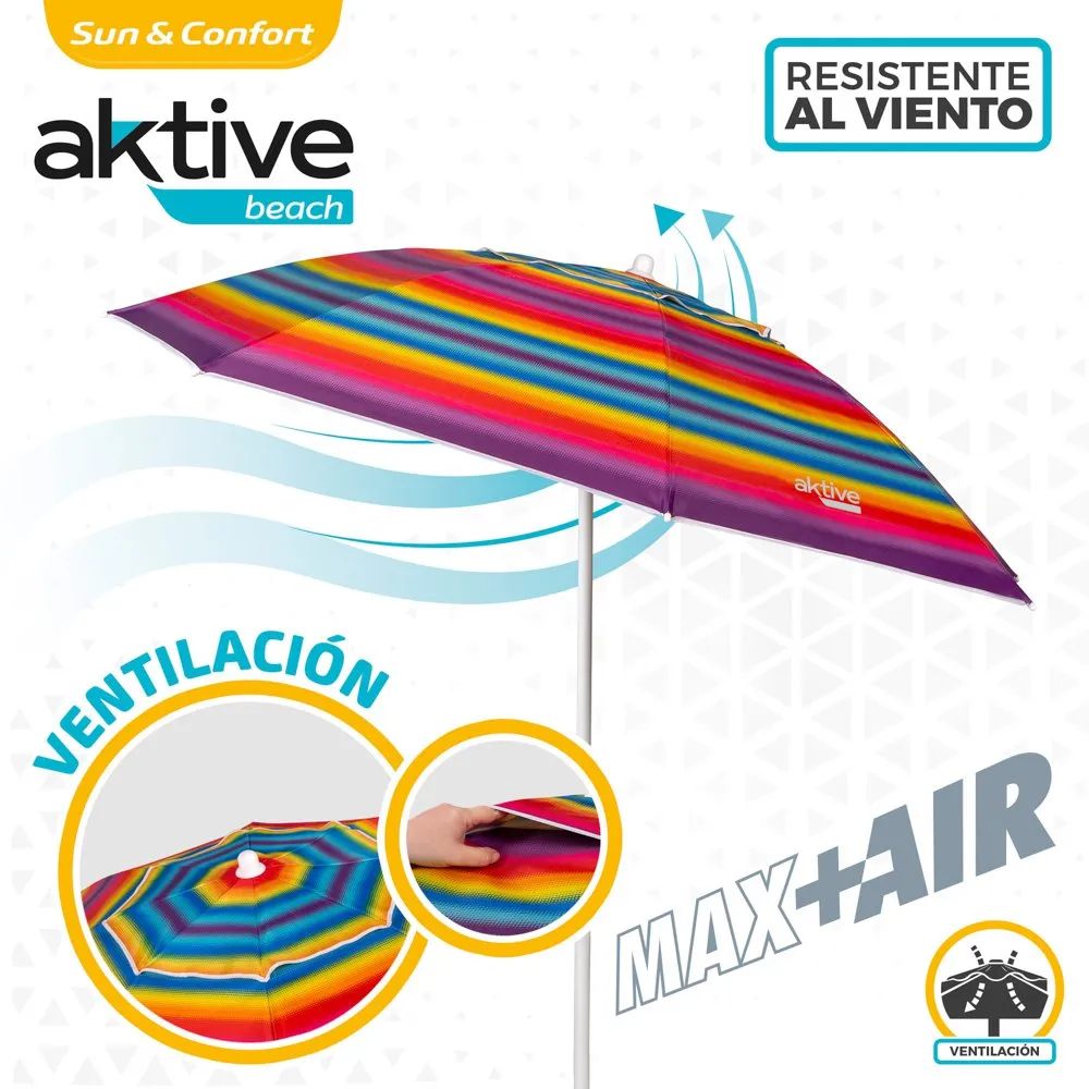 Aktive Sonnenschirm Mit Belüftung Und Uv50-schutz 200 Cm, Multicolor stripes, One Size Aktive Sonnenschirm Mit Belüftung Und Uv50-schutz 200 Cm, Multicolor stripes, One Size