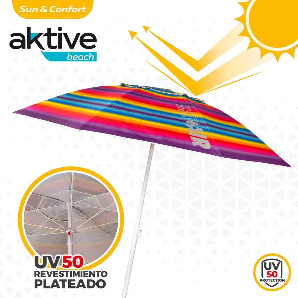 Aktive Sonnenschirm Mit Belüftung Und Uv50-schutz 200 Cm, Multicolor stripes, One Size Aktive Sonnenschirm Mit Belüftung Und Uv50-schutz 200 Cm, Multicolor stripes, One Size