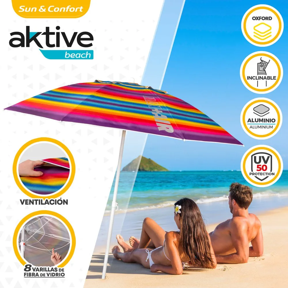 Aktive Sonnenschirm Mit Belüftung Und Uv50-schutz 200 Cm, Multicolor stripes, One Size Aktive Sonnenschirm Mit Belüftung Und Uv50-schutz 200 Cm, Multicolor stripes, One Size
