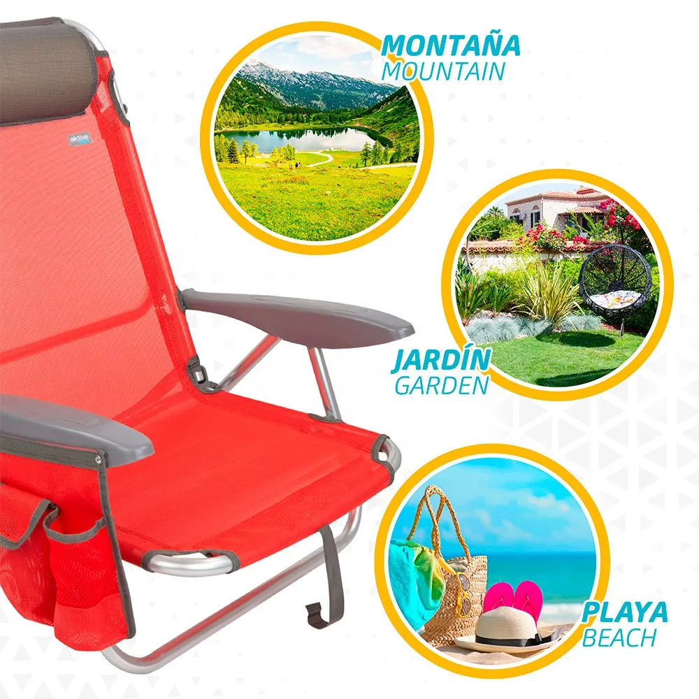 Aktive Strandliegestuhl Mit Kissen, Red, One Size Aktive Strandliegestuhl Mit Kissen, Red, One Size