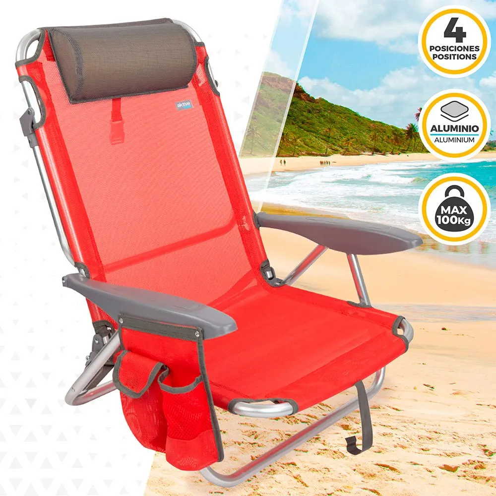 Aktive Strandliegestuhl Mit Kissen, Red, One Size Aktive Strandliegestuhl Mit Kissen, Red, One Size