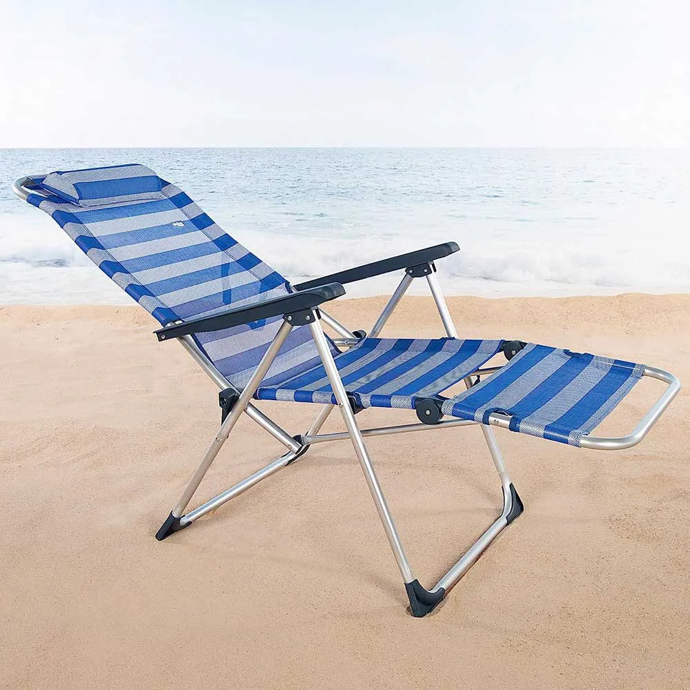 Aktive Verstellbare Strandliege Mit Polster Refurbished, Blue / white, 75 x 63 x 43-114cm Aktive Verstellbare Strandliege Mit Polster Refurbished, Blue / white, 75 x 63 x 43-114cm