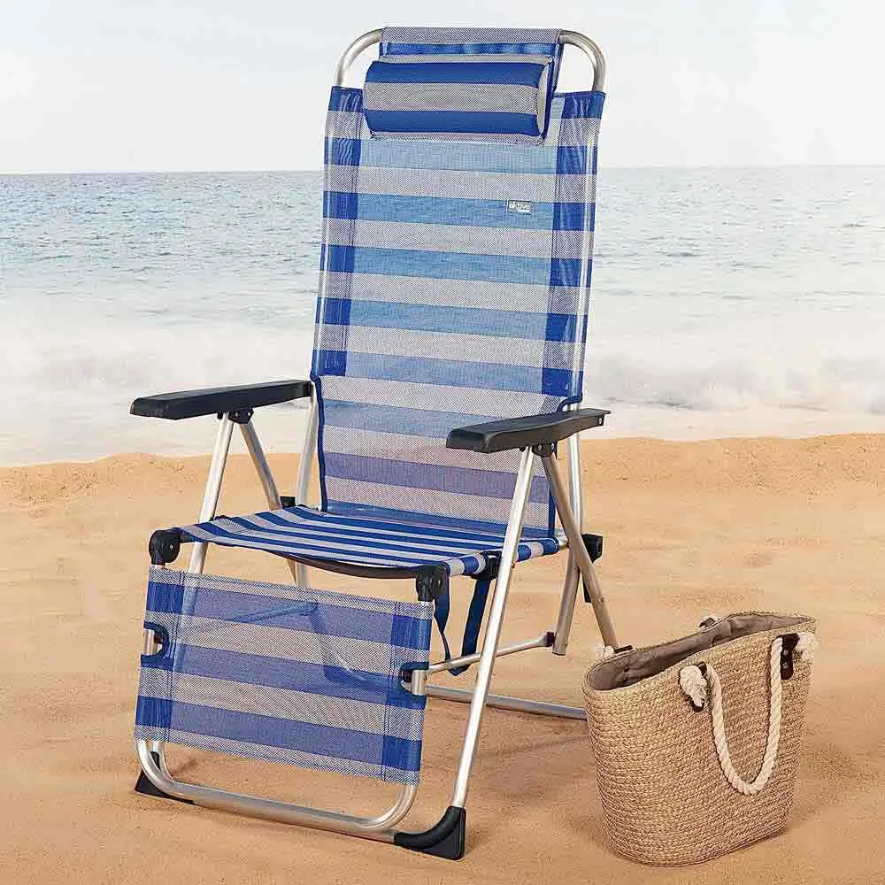 Aktive Verstellbare Strandliege Mit Polster Refurbished, Blue / white, 75 x 63 x 43-114cm Aktive Verstellbare Strandliege Mit Polster Refurbished, Blue / white, 75 x 63 x 43-114cm