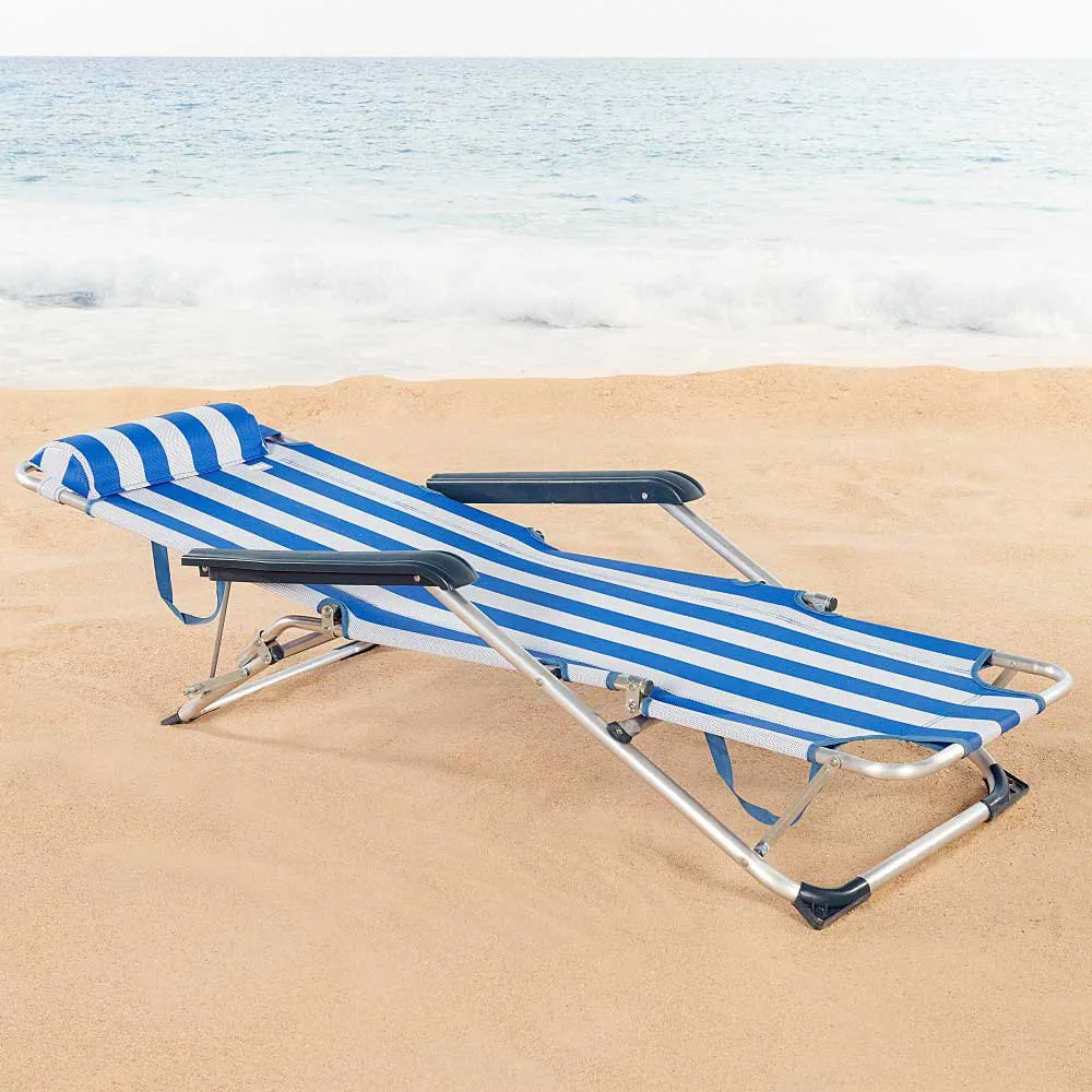 Aktive Verstellbarer Liegestuhl Mit Auflage Refurbished, Blue / white, 153 x 60 x 83cm Aktive Verstellbarer Liegestuhl Mit Auflage Refurbished, Blue / white, 153 x 60 x 83cm