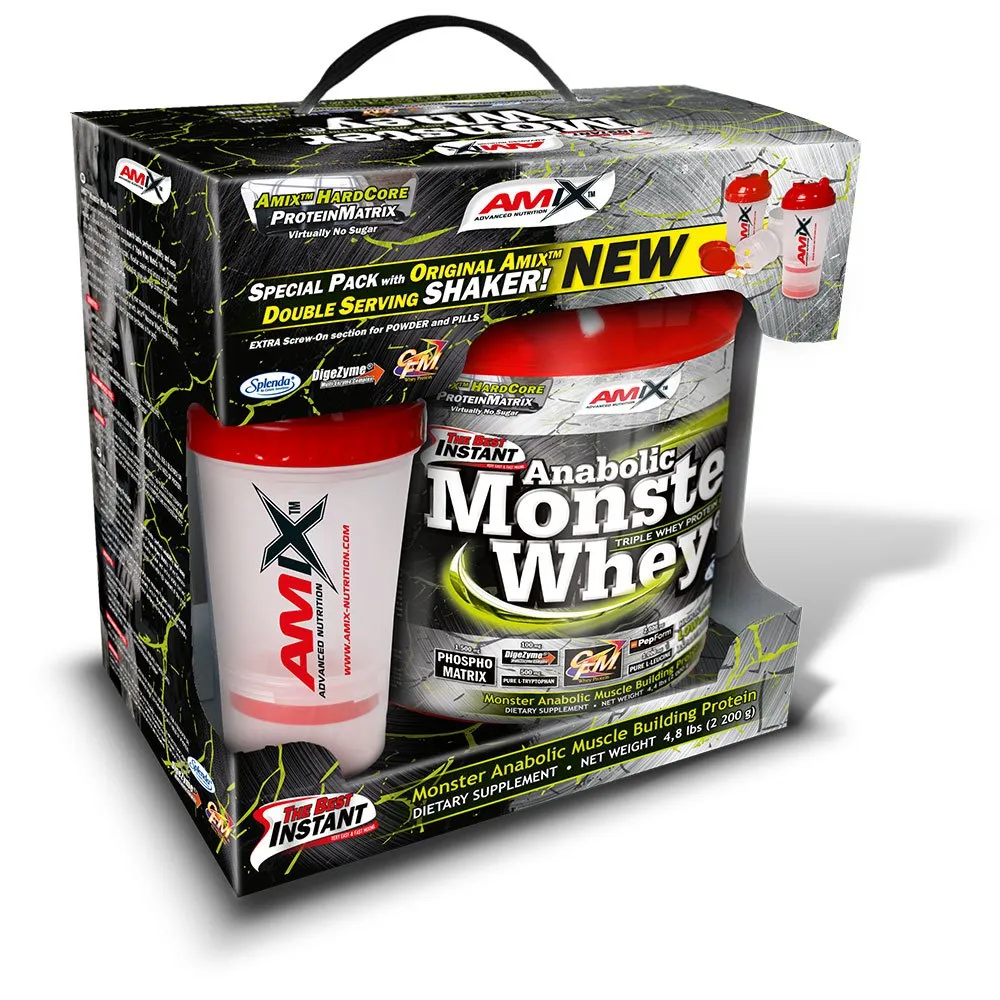 Amix Anabolic Monster Molkenprotein Banane Und Erdbeere 2.2kg, Red / black, One Size Amix Anabolic Monster Molkenprotein Banane Und Erdbeere 2.2kg, Red / black, One Size