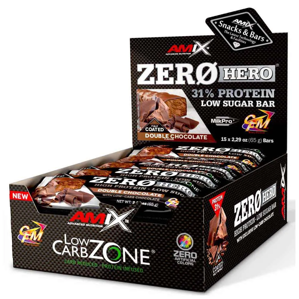 Amix Low Carb Zerohero Proteinriegelbox Doppelte Schokolade 65g 15 Einheiten, One size Amix Low Carb Zerohero Proteinriegelbox Doppelte Schokolade 65g 15 Einheiten, One size