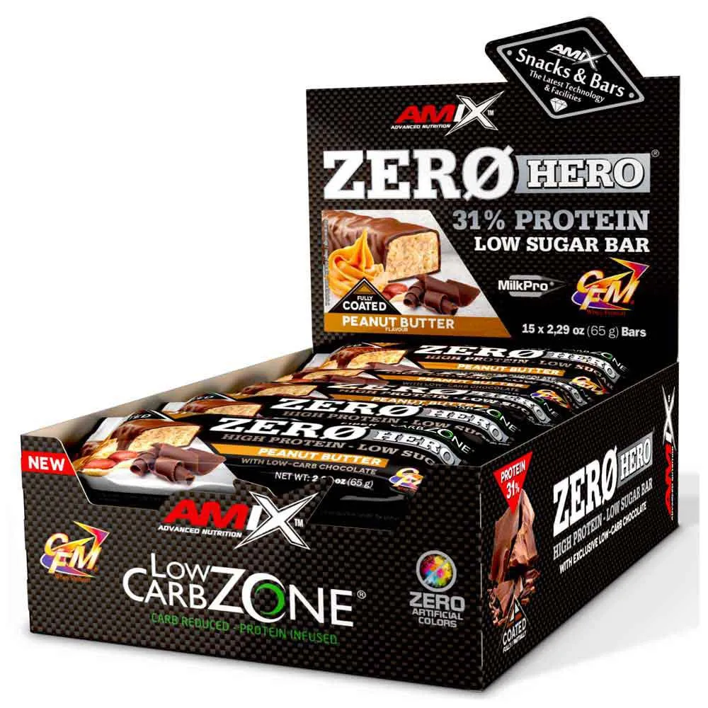 Amix Low Carb Zerohero Proteinriegelbox Erdnussbutter 65g 15 Einheiten, One size Amix Low Carb Zerohero Proteinriegelbox Erdnussbutter 65g 15 Einheiten, One size