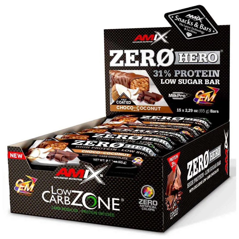 Amix Low Carb Zerohero Proteinriegelbox Schokolade Und Kokosnuss 65g 15 Einheiten, One size Amix Low Carb Zerohero Proteinriegelbox Schokolade Und Kokosnuss 65g 15 Einheiten, One size