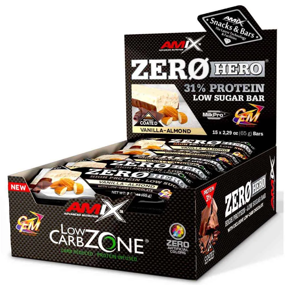 Amix Low Carb Zerohero Proteinriegelbox Vanille Und Mandel 65g 15 Einheiten, One size Amix Low Carb Zerohero Proteinriegelbox Vanille Und Mandel 65g 15 Einheiten, One size