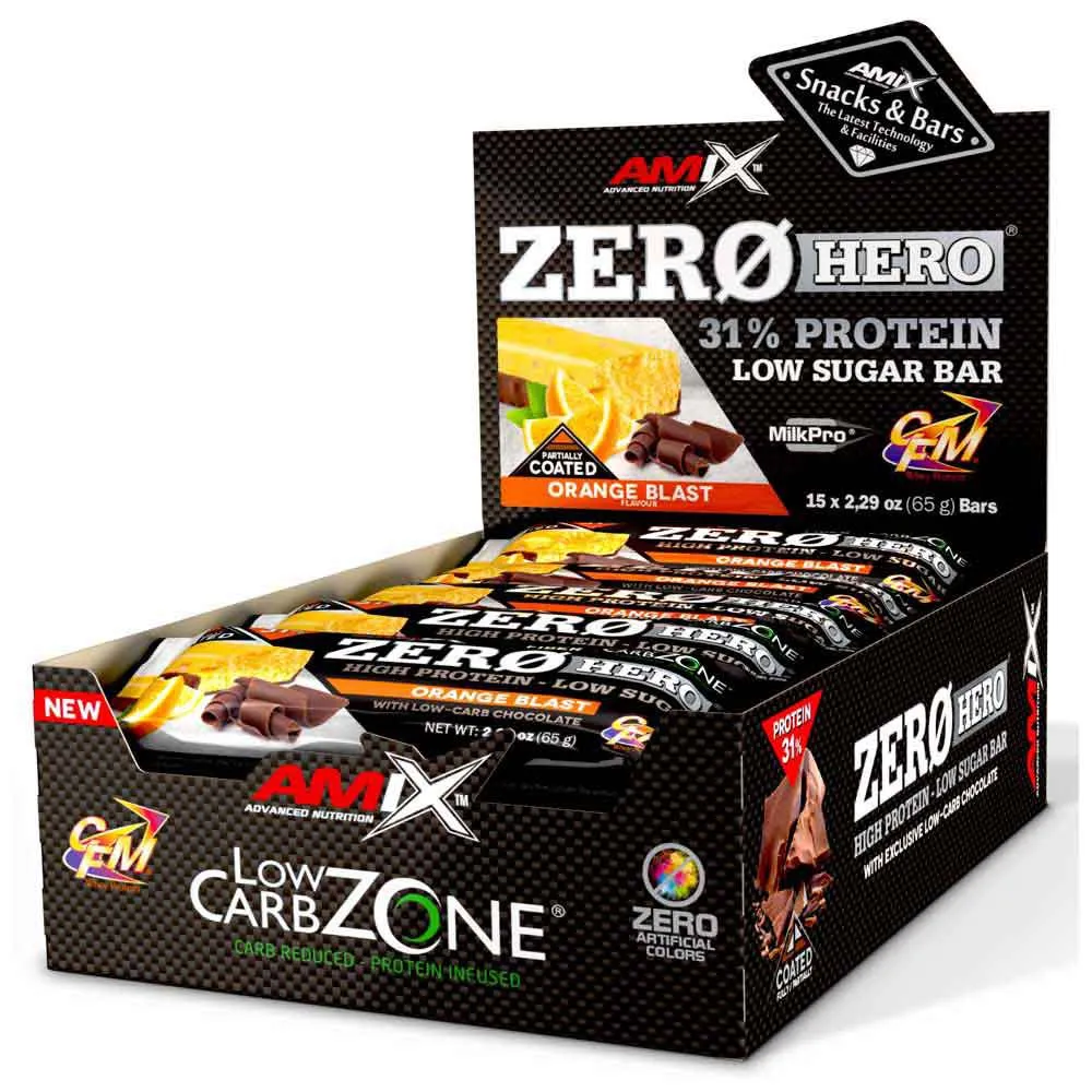Amix Low Carb Zerohero Schachtel Proteinriegel Orange 65g 15 Einheiten, One size Amix Low Carb Zerohero Schachtel Proteinriegel Orange 65g 15 Einheiten, One size