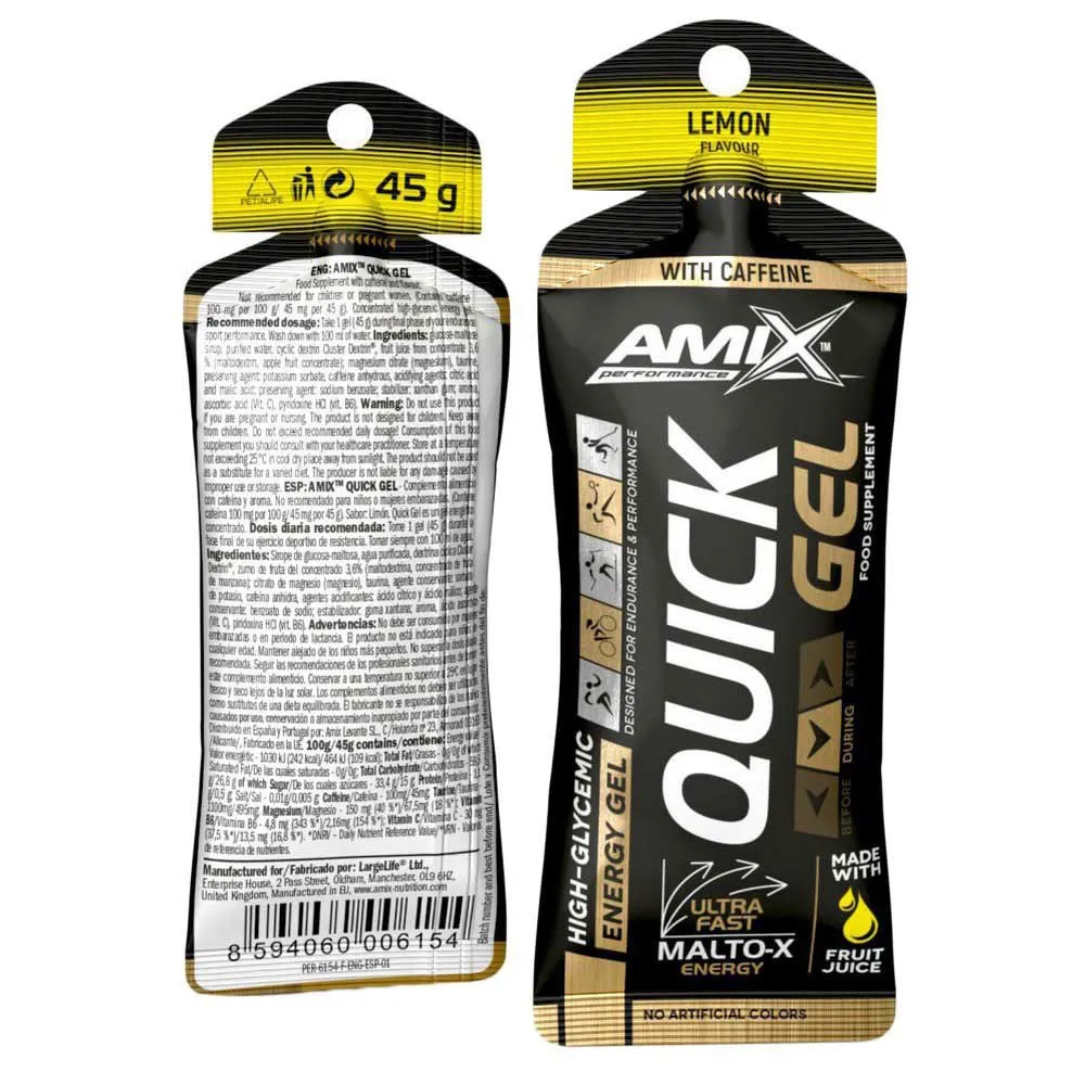 Amix Quick Schachtel Mit Energiegelen Zitrone 45g 40 Einheiten, Black, One Size