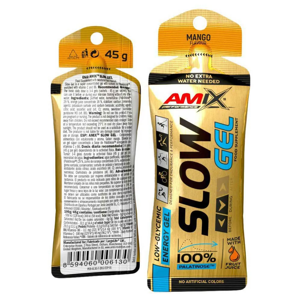 Amix Slow Schachtel Mit Energiegelen Mango 45g 40 Einheiten, Yellow, One Size