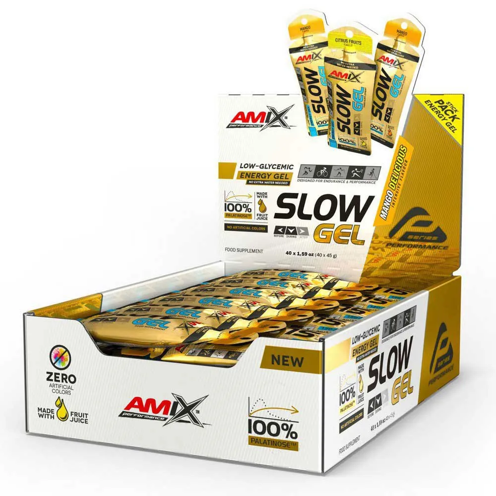 Amix Slow Schachtel Mit Energiegelen Mango 45g 40 Einheiten, Yellow, One Size
