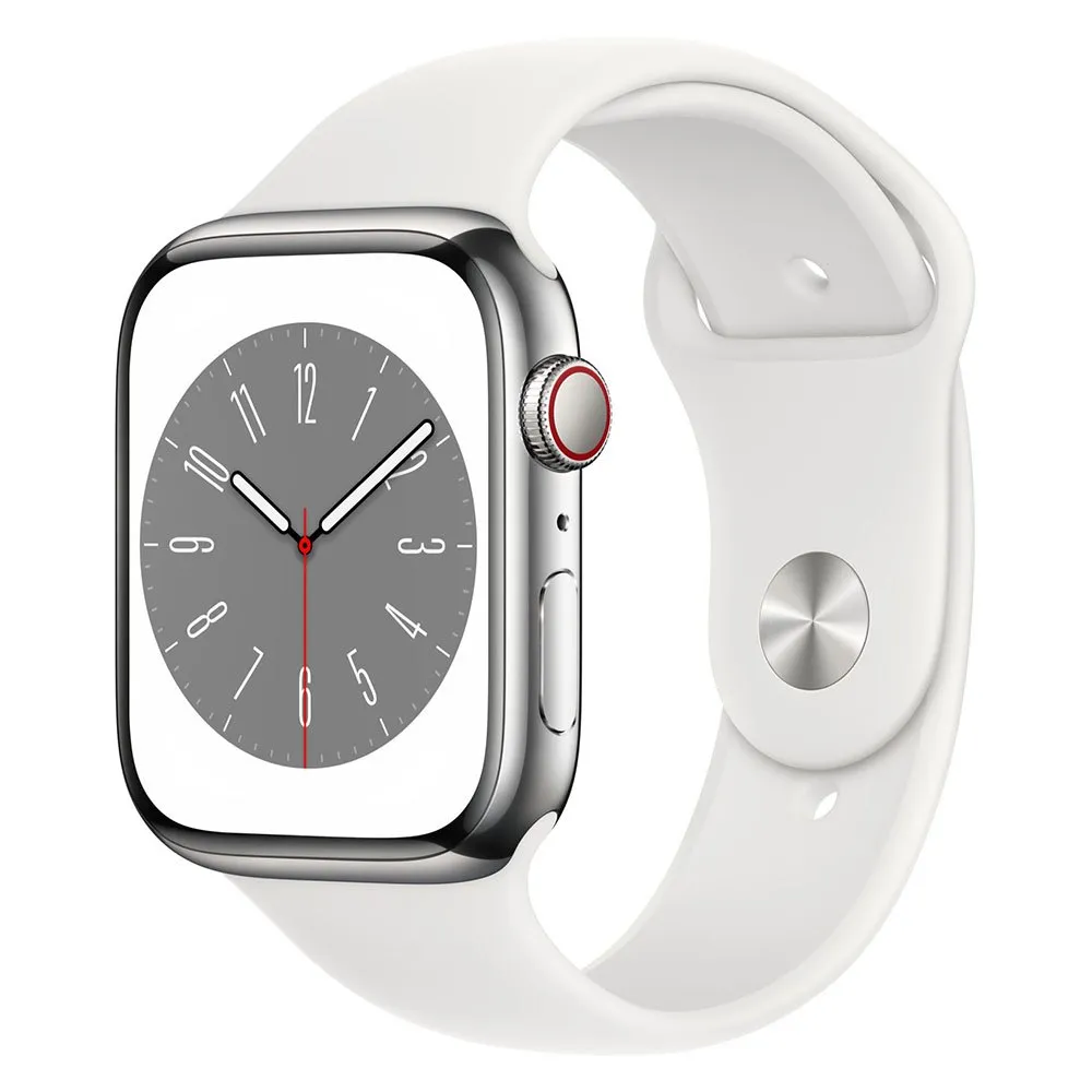 Apple Watch Series 8 Gps + Cellular 45 Mm Refurbished, Silver stain white Apple Watch Series 8 Gps + Cellular 45 Mm Refurbished, Silver stain white
