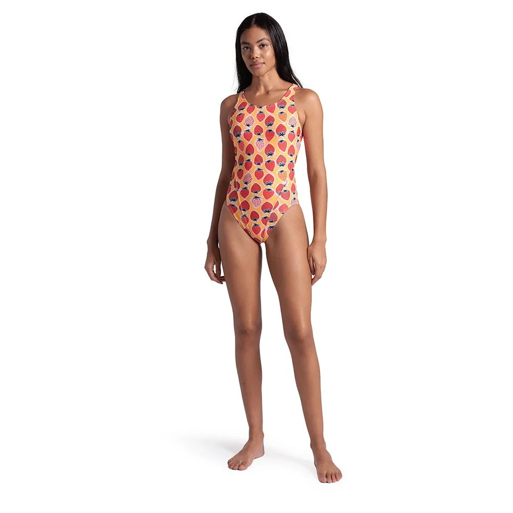 arena Strawberry Swim Tech Back Badeanzug female, Fluo red / orange