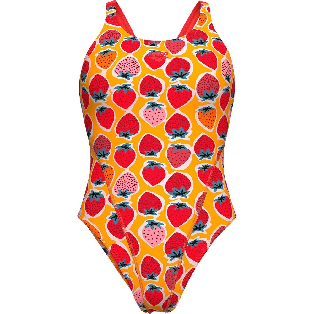 arena Strawberry Swim Tech Back Badeanzug female, Fluo red / orange