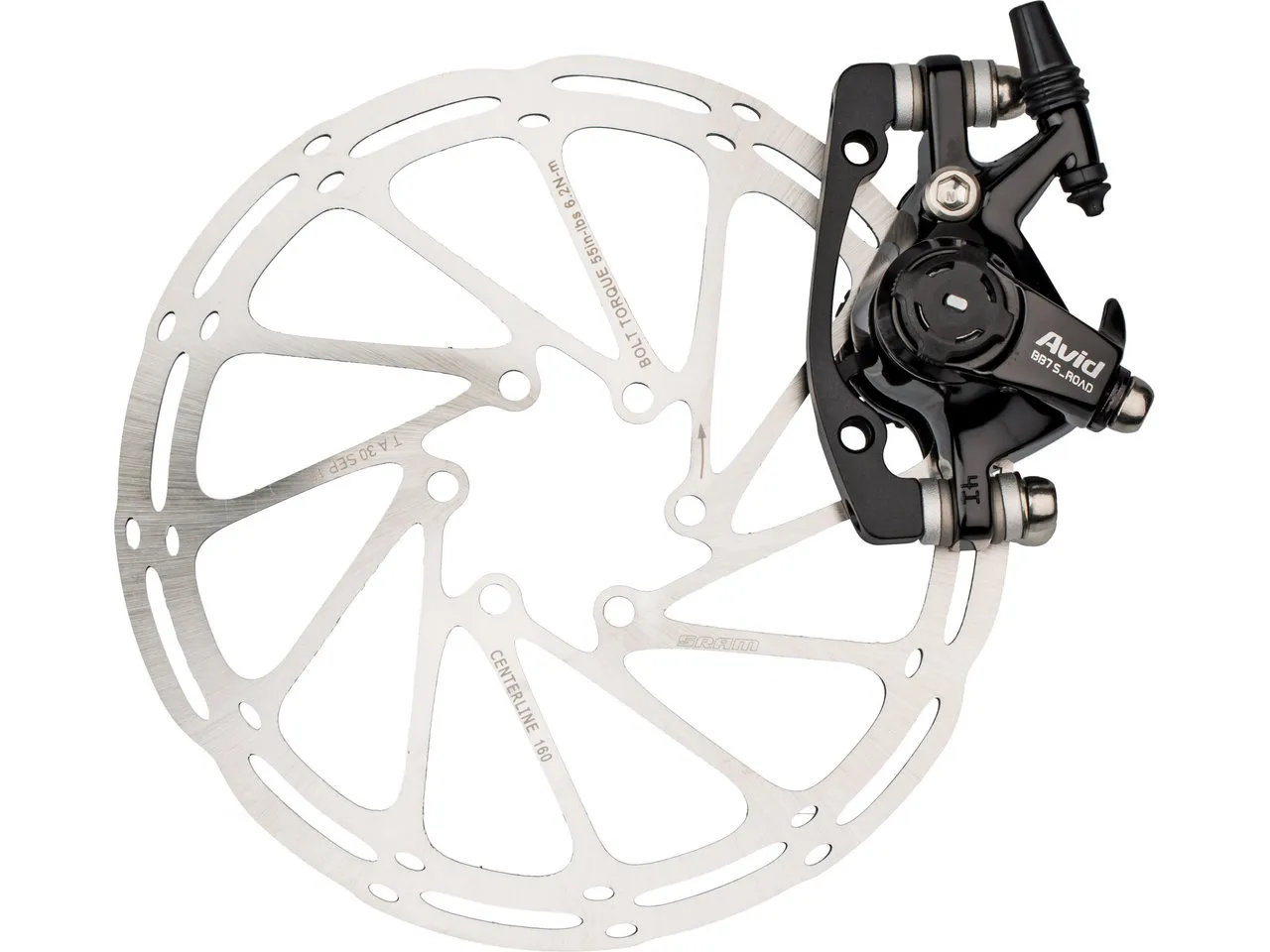 Avid BB7 Road S Scheibenbremse mit Bremsscheibe, Black anodized, VR/HR 160mm Scheibe Avid BB7 Road S Scheibenbremse mit Bremsscheibe, Black anodized, VR/HR 160mm Scheibe