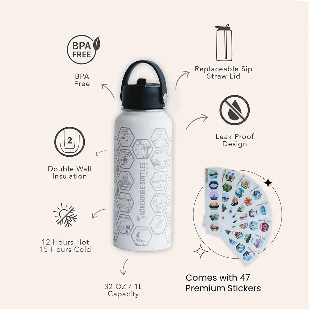 Awesome Maps Adventure World 1l Thermosflasche, White, One Size Awesome Maps Adventure World 1l Thermosflasche, White, One Size