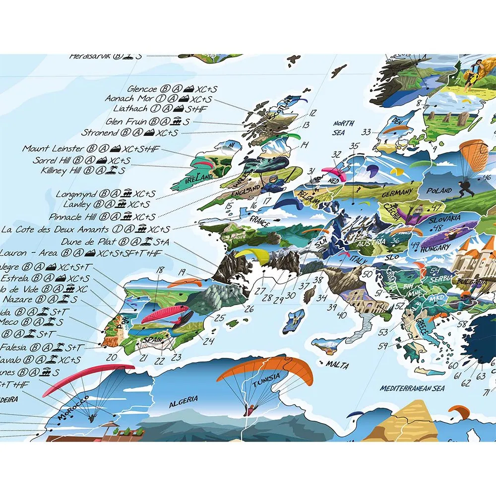 Awesome Maps Best Paragliding Spots In The World Karte, One size