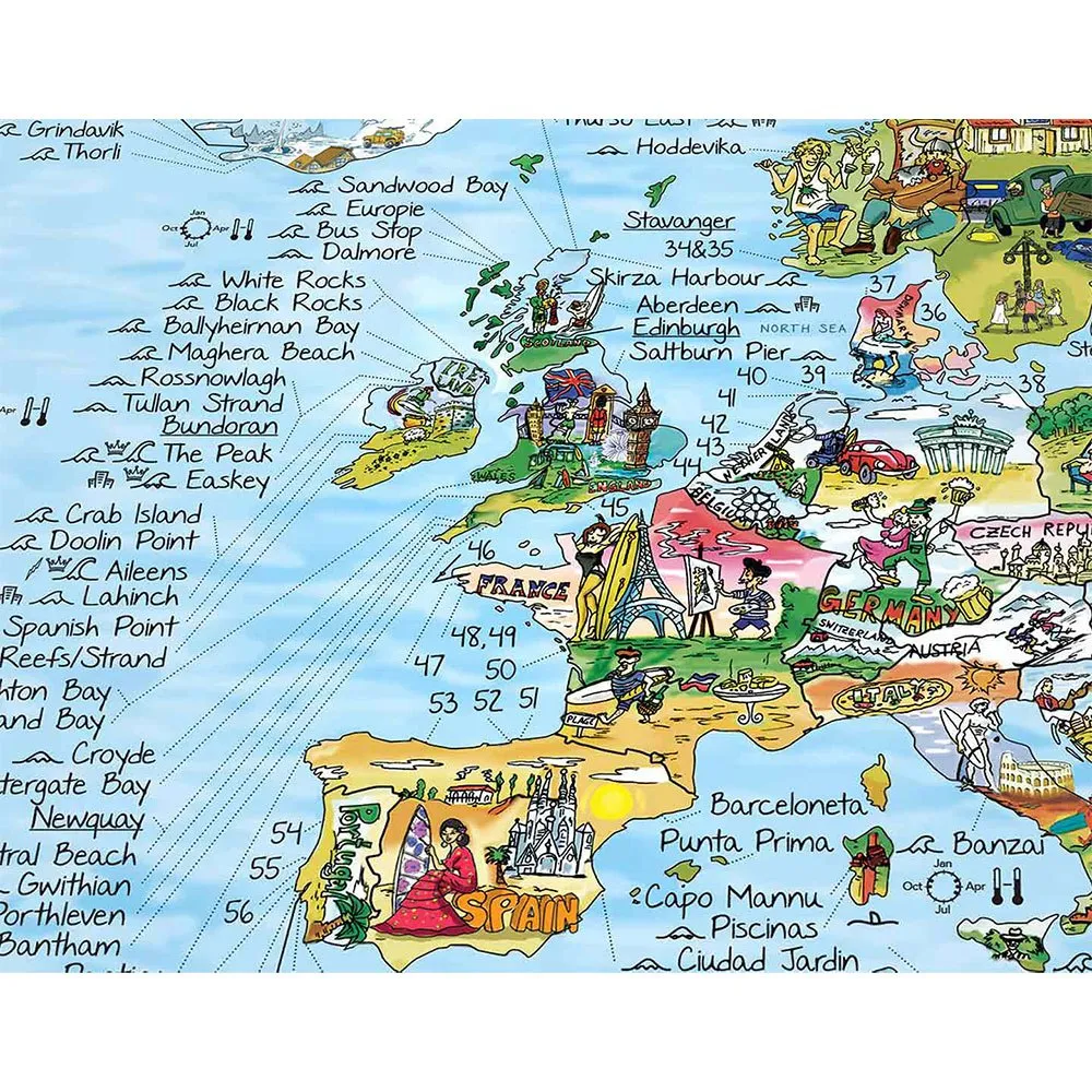 Awesome Maps Surftrip Best Surf Beaches Of The World Original Colored Edition Karte, One size Awesome Maps Surftrip Best Surf Beaches Of The World Original Colored Edition Karte, One size